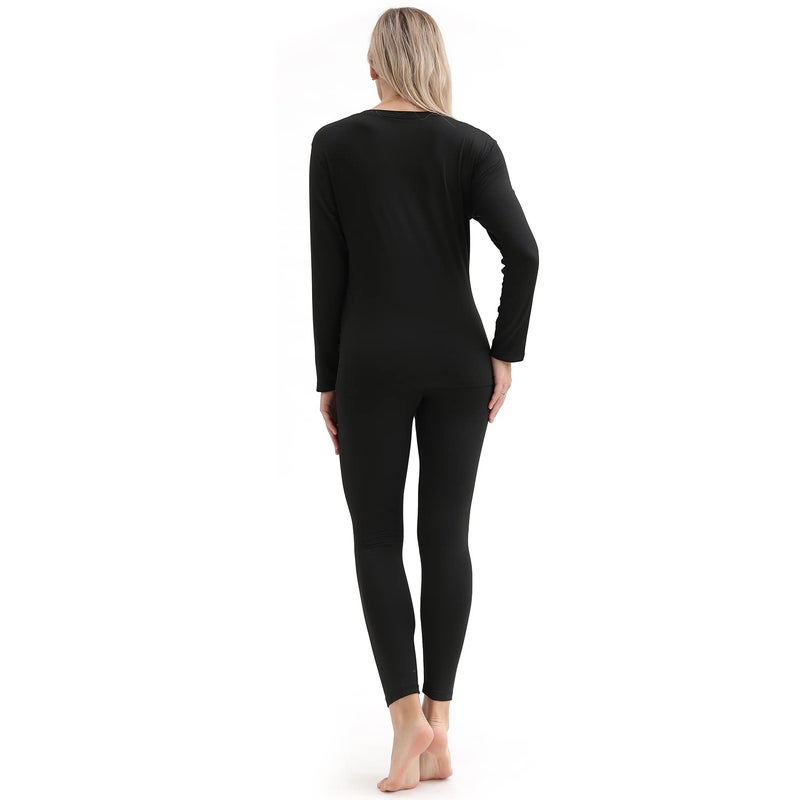 PISIQI Thermal Underwear Women Ultra-Soft Long Johns Set Base Layer Skiing Winter Warm Top & Bottom (XXL, Black) - Image 5